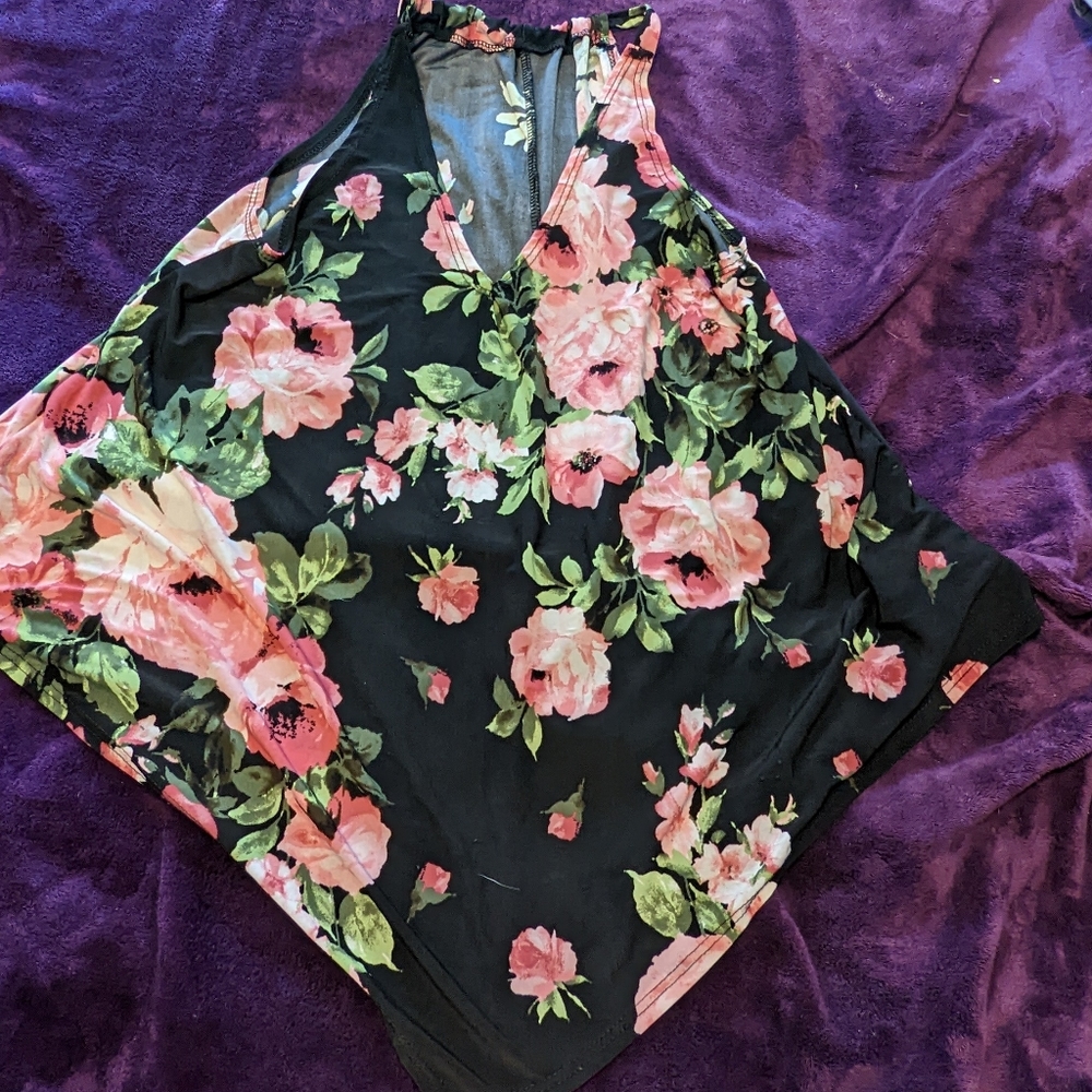 Black/pink floral tank